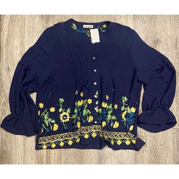 Hope Springs Navy Embroidered Top 2XL New - Picture 1 of 7